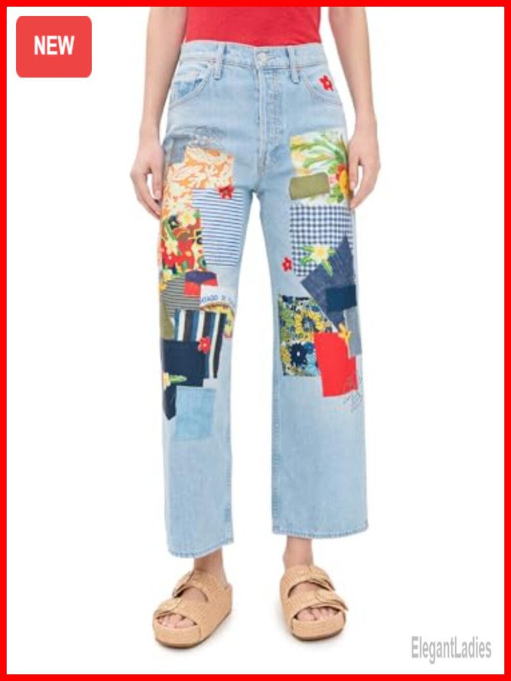 High Waisted Spinner Flood Straight Jeans Mid-Weight Denim